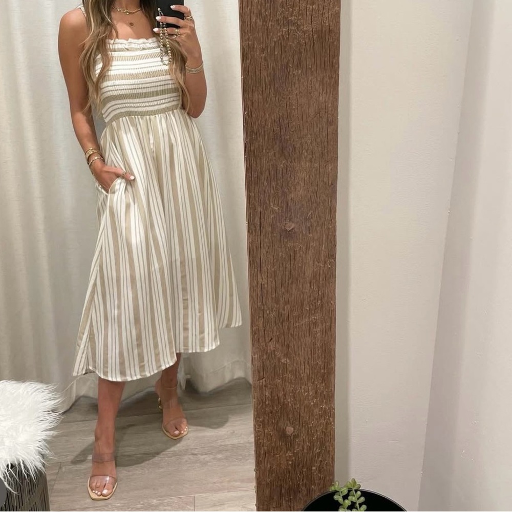 Elegant Cream Striped Dress
